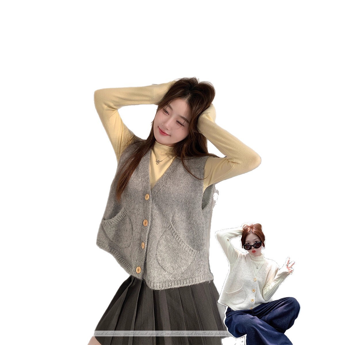 Winter New Korean Knitted Cardigan Vest Women's Vest - Image 5