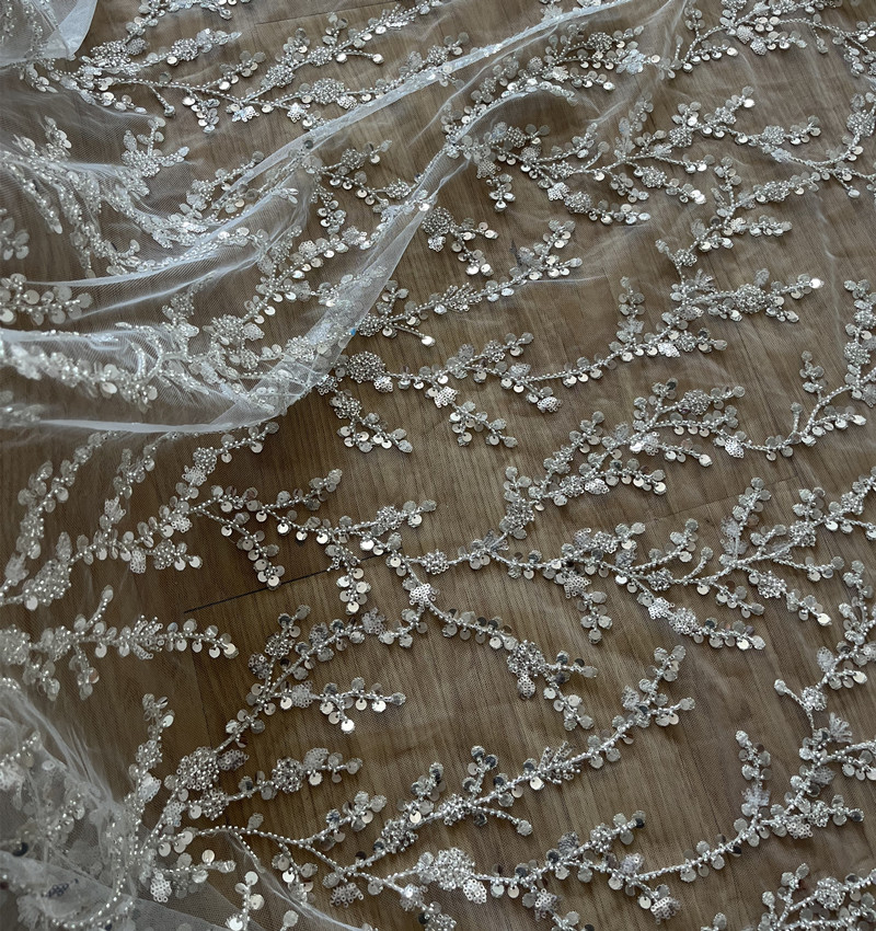 Crystal Sequin Embroidered Transparent Clothing Fabric — изображение 5