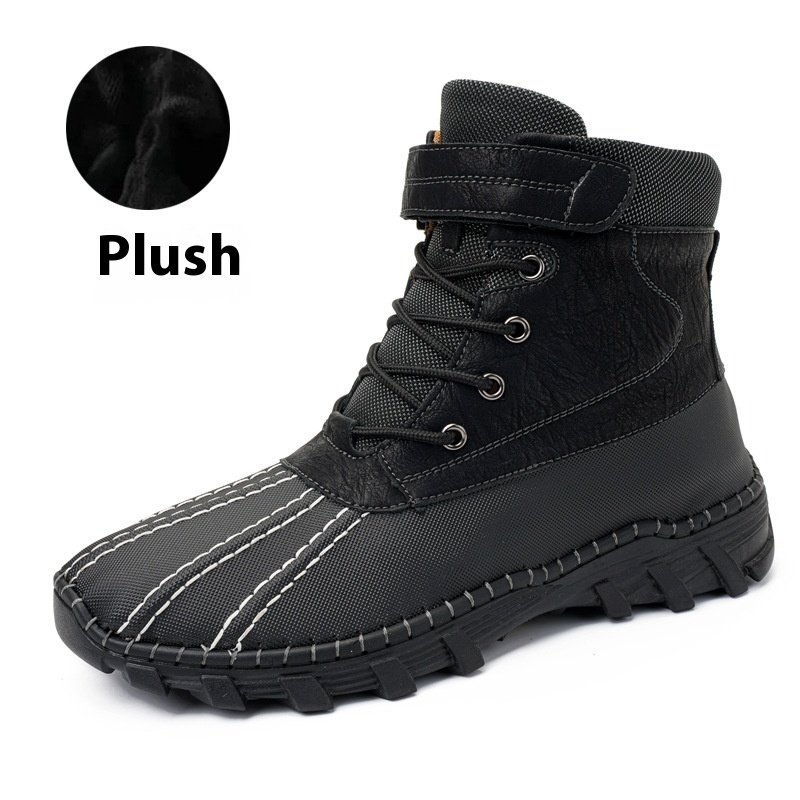 Winter Fleece Lace-up Snow Boots For Men Women Waterproof And Anti-slip Outdoor Work Boot Fashion Warm Mid-tube Cotton Shoes Men - Image 8