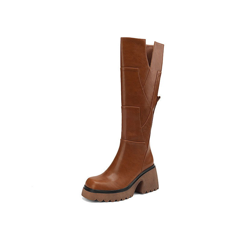 Brown Women's Platform Below The Knee Boots - Image 5