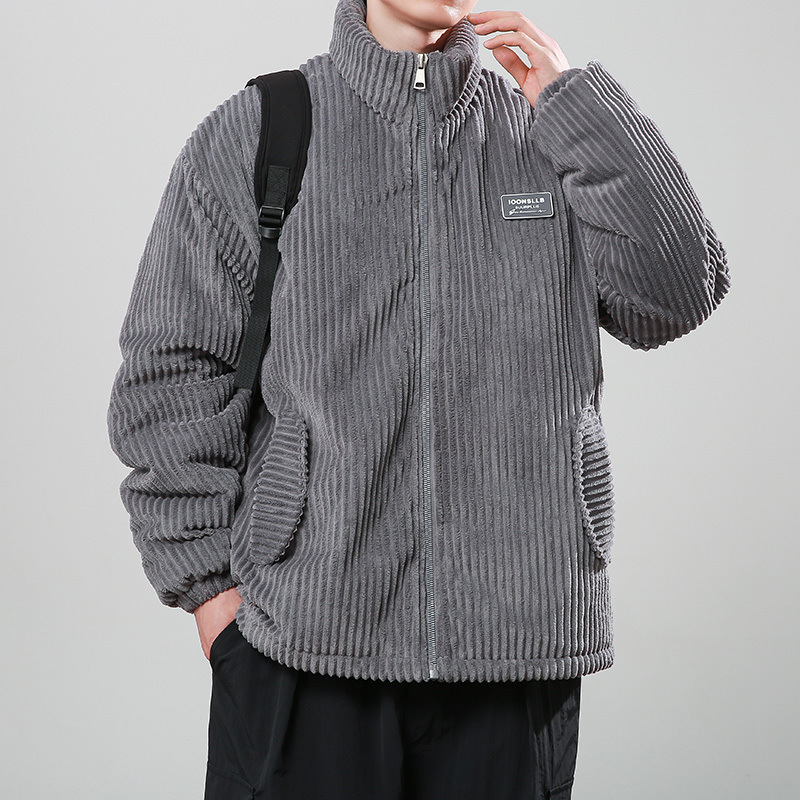 Winter Corduroy Cotton-padded Coat Warm Stand Collar Zipper Jacket Casual Outdoor Streetwear Men's Clothing - Image 9