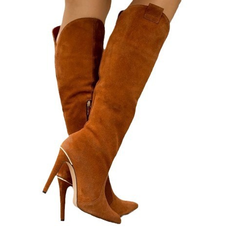 Autumn And Winter Stiletto Pointed High Heel Suede Long Canister Boots - Image 5