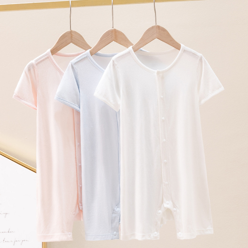 Bamboo Fiber Clothes For Babies Thin Baby Short Sleeve Jumpsuit - Image 2