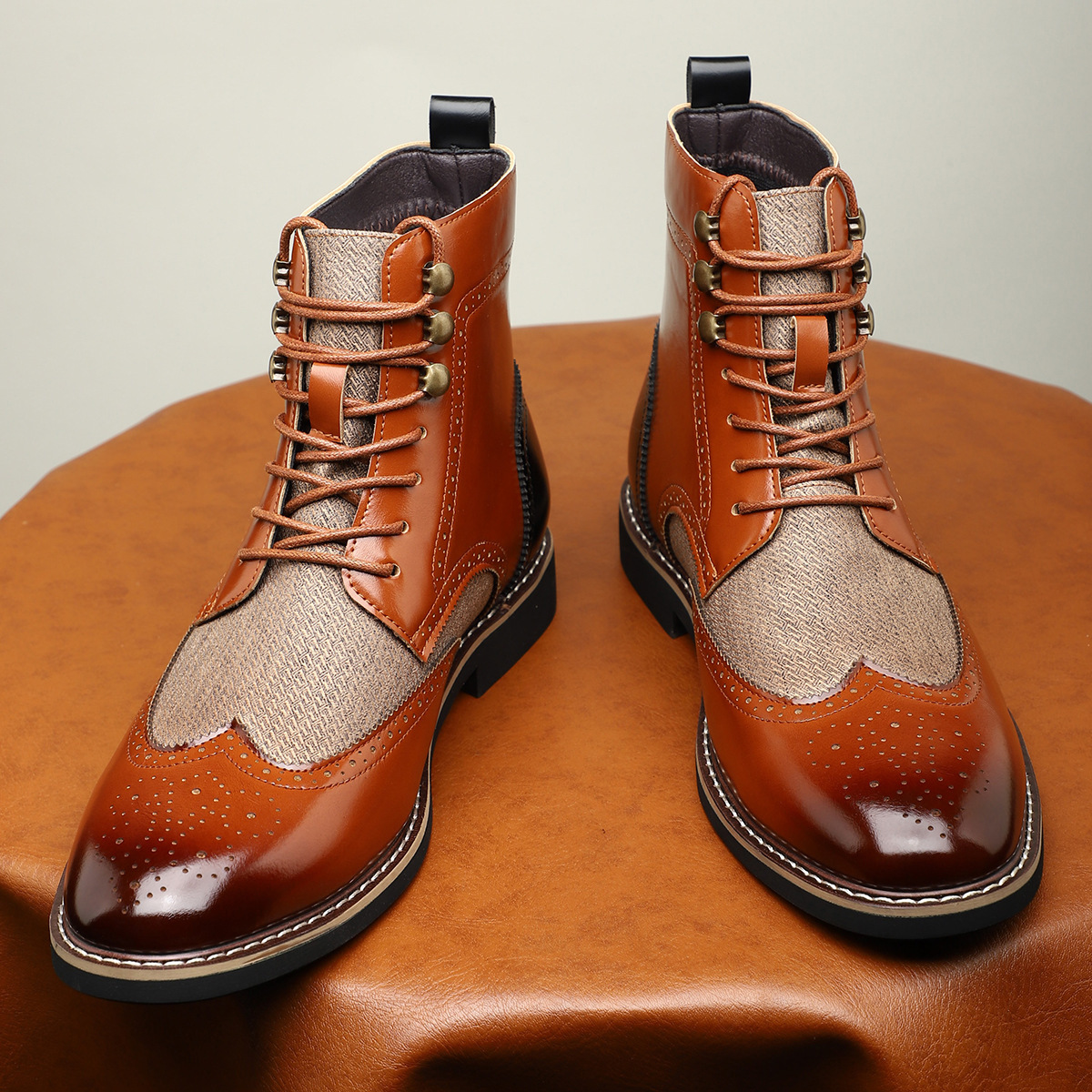 New British Men's High Top Color Blocked Leather Shoes - Image 4