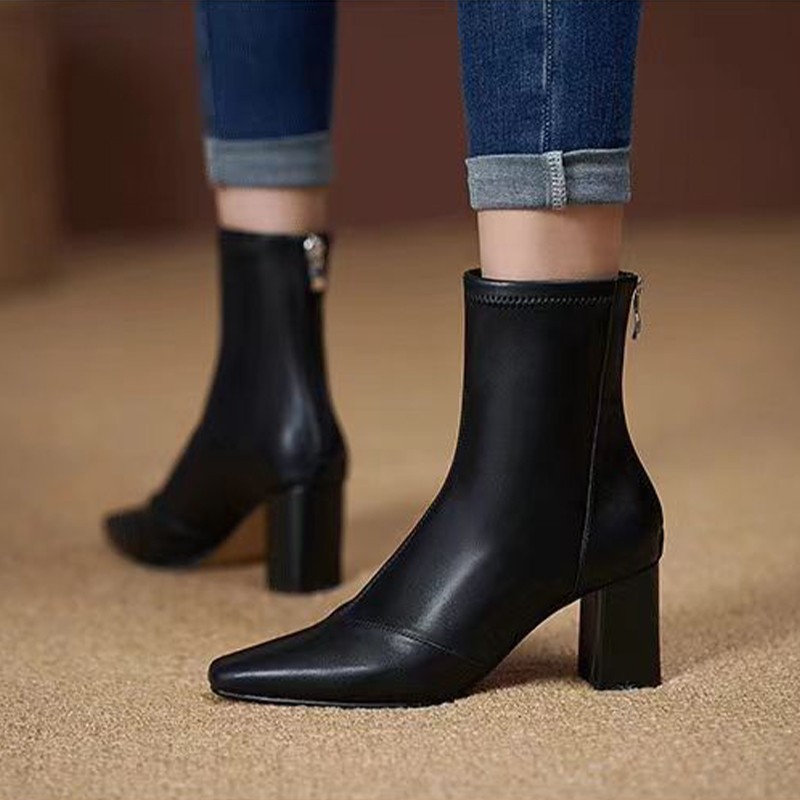 Soft Leather Back Zipper With Velvet To Show Skinny Boots — изображение 4