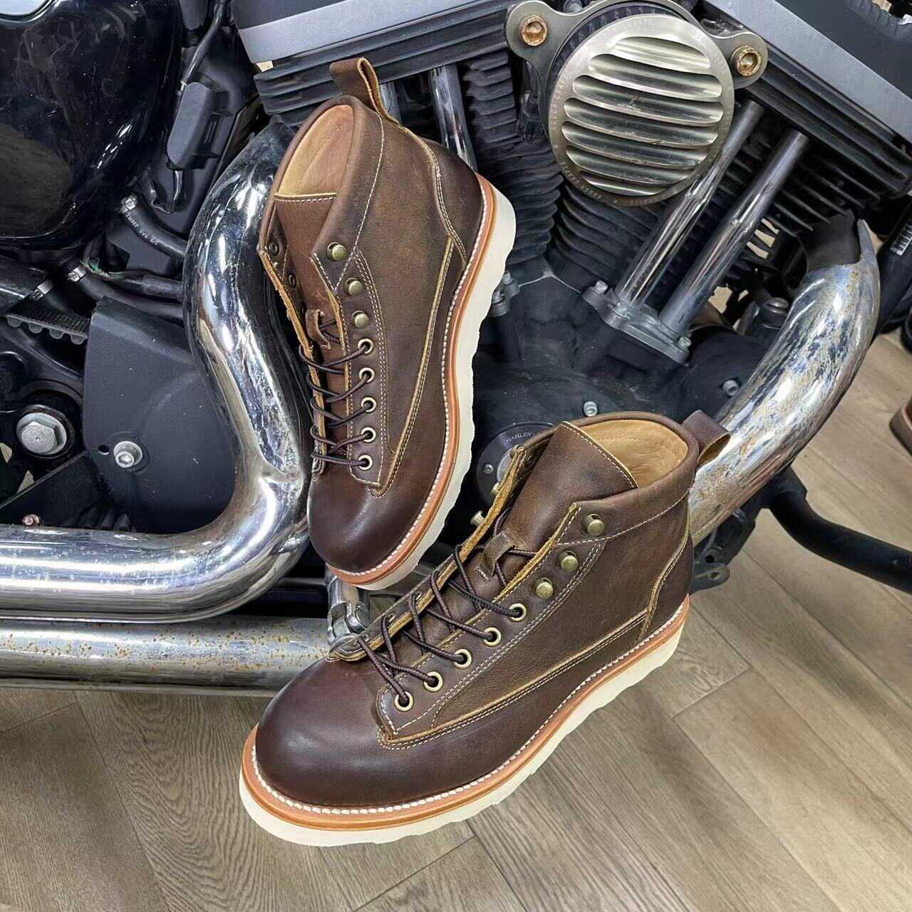 Retro Style Worker Boot Men's High-top Leather Motorcycle Boots - Image 7