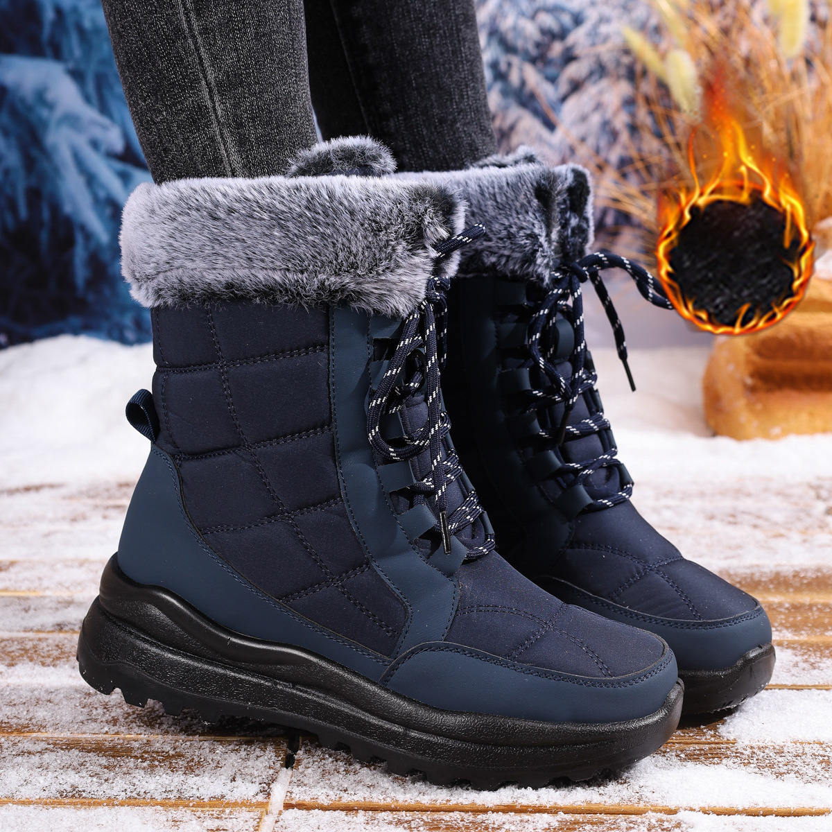 Women's High-top Snow Boots Fleece-lined Non-slip Waterproof Boots - Image 3