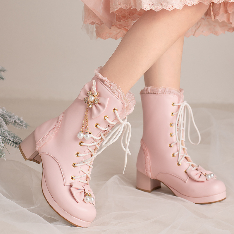 Female Bow Thick Heeled Short Boots Lolita Shoes - Image 8