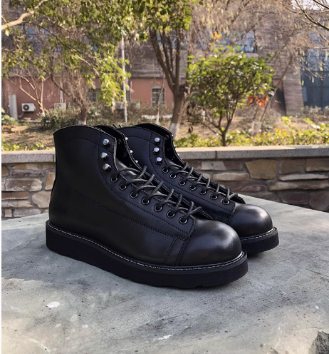 Dark Retro Distressed Motorcycle Monkey Face Short Face Worker Boot - Image 4