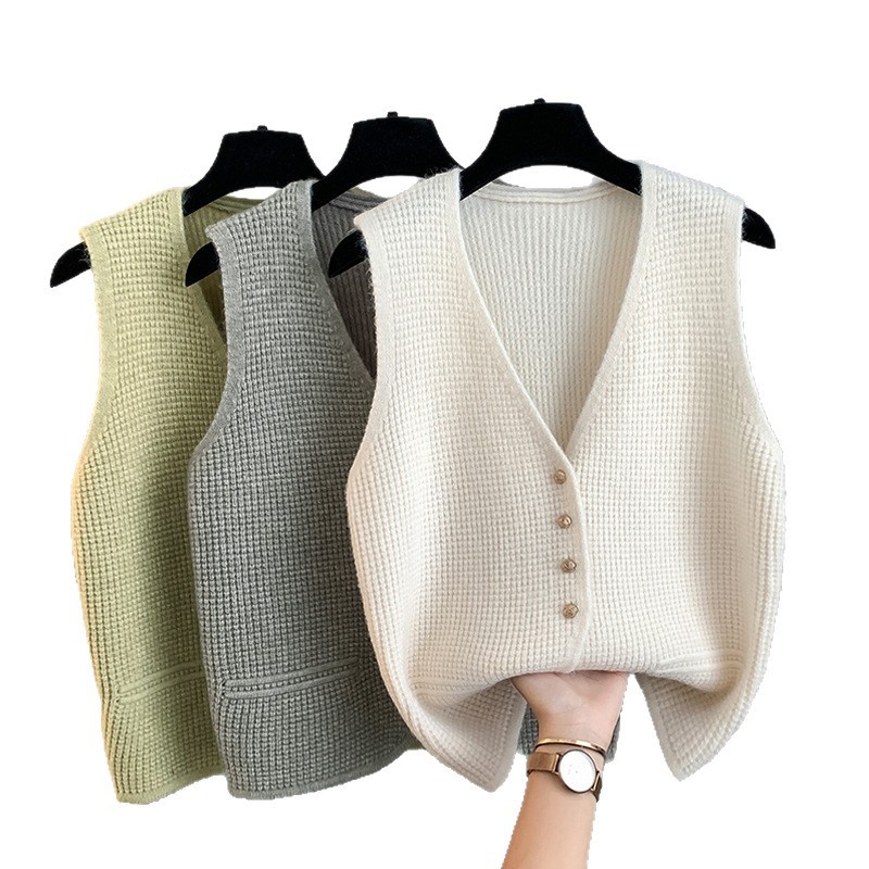 High Sense Classic Style Women's Clothing V-neck Knitted Cardigan Vest Vest Sweater - Image 5