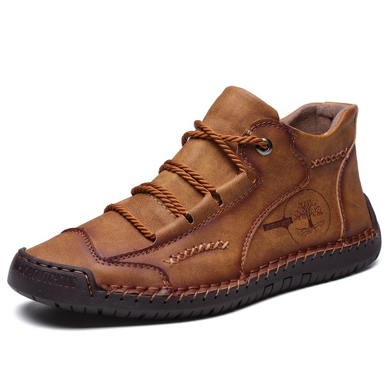 Men's Autumn Sewing High-top Leather Flat Outdoor Work Clothes Casual Shoes - Image 2