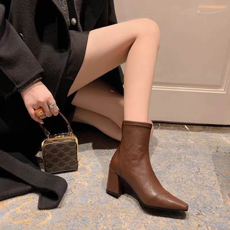 Soft Leather Back Zipper With Velvet To Show Skinny Boots