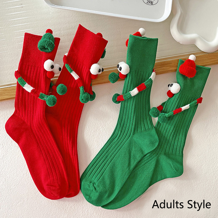 Cute Cartoon Christmas Socks Solid Cotton Middle-tube Socks For Adults And Children - Image 2