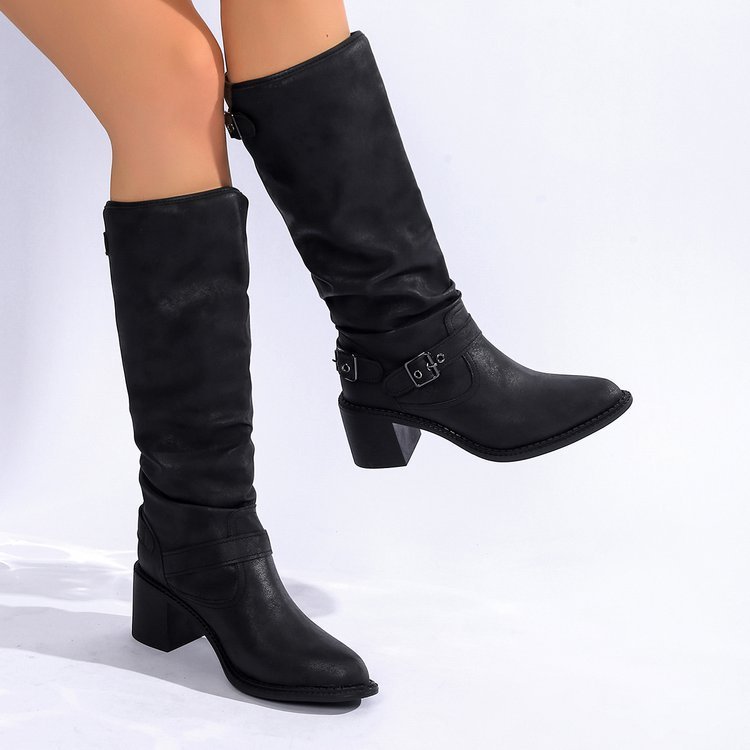 Stylish And Comfortable Buckle Chunky Heel Women's Boots - Image 3