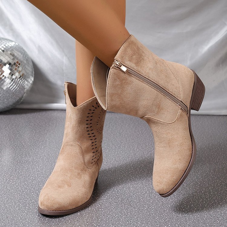 Hollow-out Wedge Side Zipper Knight Boots - Image 3