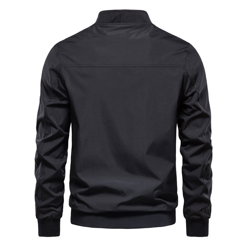 Men's Zip-up Jacket With Pockets Casual Solid Stand Collar Long Sleeve Top Outwear Clothing - Image 2