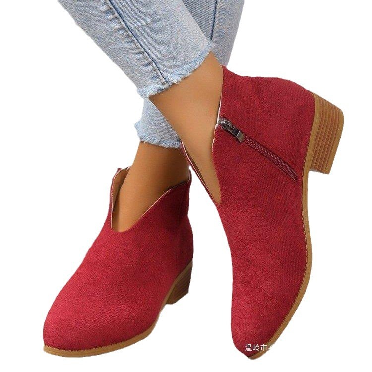 V Cut Chelsea Women's Chunky Heel Pointed Ankle Boots — изображение 5