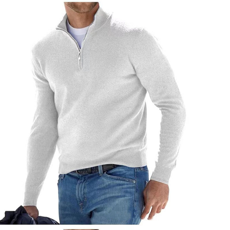 Men's Fashion Casual Long Sleeve V-neck Cashmere Zipper Top - Image 4