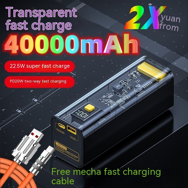 PD Fast Charge 225W Punk Transparent 40000 MA Power Bank - Image 6