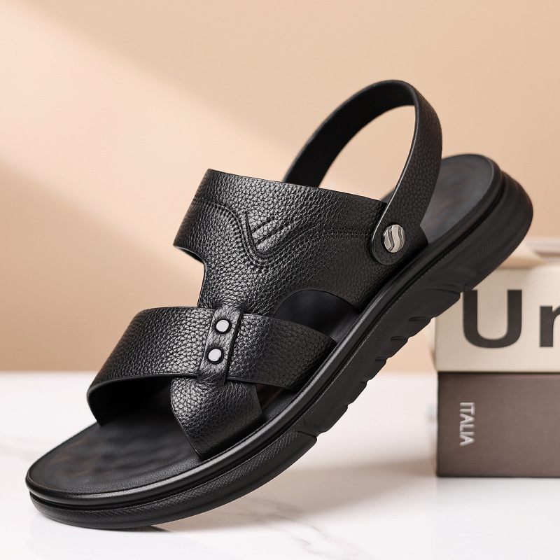 Men's Breathable Genuine Leather Beach Shoes Casual Soft Bottom Middle-aged And Elderly - Image 2