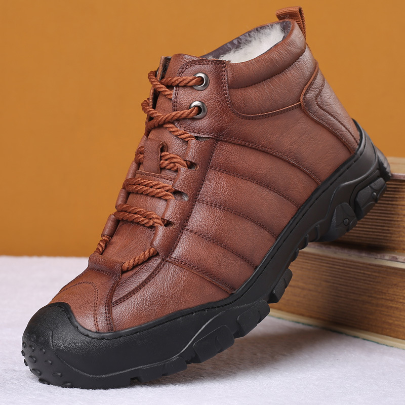 Warm Men's Outdoor Mountaineering Plush Leather Shoes - Image 3