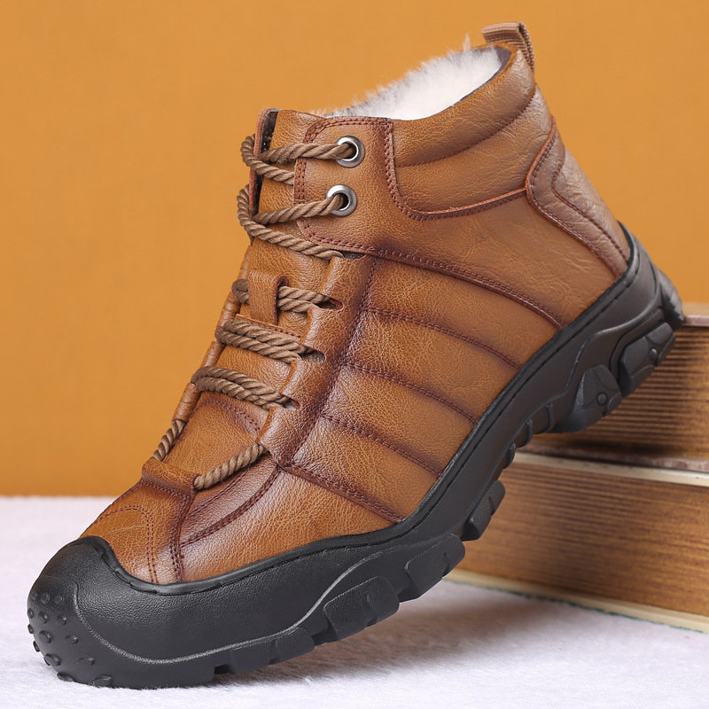 Warm Men's Outdoor Mountaineering Plush Leather Shoes - Image 2