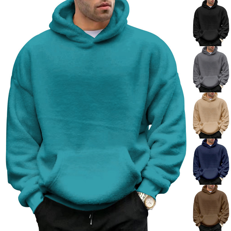 Double-sided Velvet Hooded Sweater Men's Plush Sweatshirt With Pockets — изображение 10