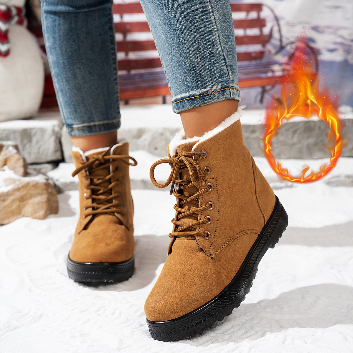 Women's Lightweight Non-slip Lace-up Thickened Warm Snow Boots - Image 6