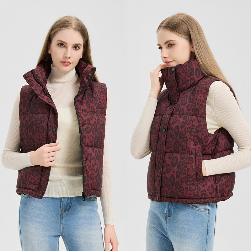Leopard Print Stand Collar Temperament Cotton Vest - Image 3
