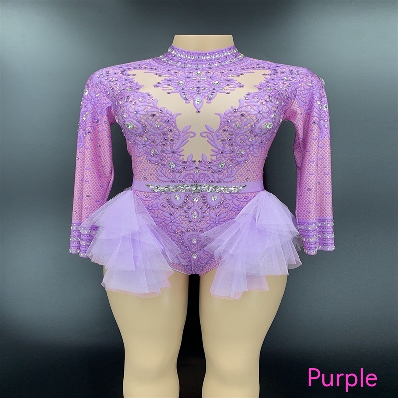 Dance Sexy Shiny Rhinestone Mesh Jumpsuit Stage Performance Costume Women - Image 3