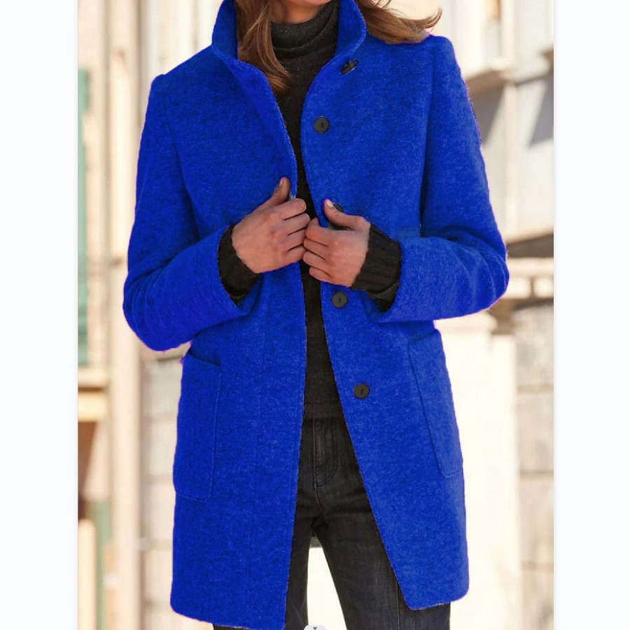 Fashion Stand Collar Woolen Coat With Pockets Fall Winter Casual Button Outwear For Women Clothing – Bild 3
