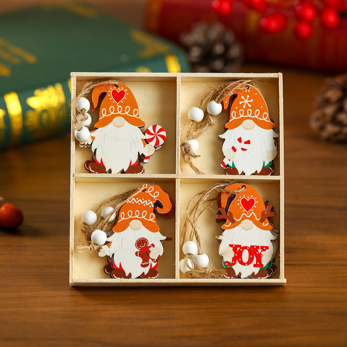 12 PCs Faceless Old Man Christmas Wooden Pendant Boxed Christmas Tree - Image 9