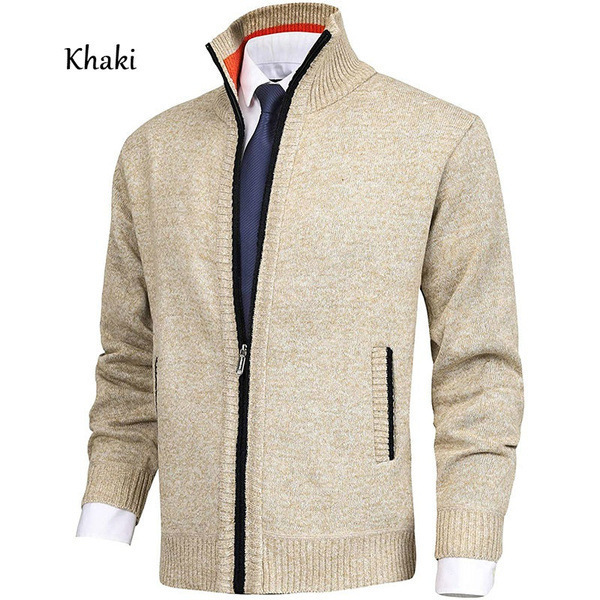 Men's Solid Color Stand Collar Cardigan Sweaters Coat - Image 3