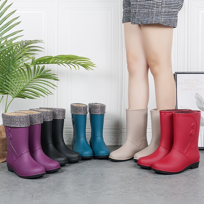 Women's Rain Boots Fleece-lined Fashion Mid-calf Waterproof