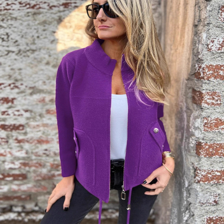 Woolen Lapel Tether Faux Pocket Suit Jacket - Image 2