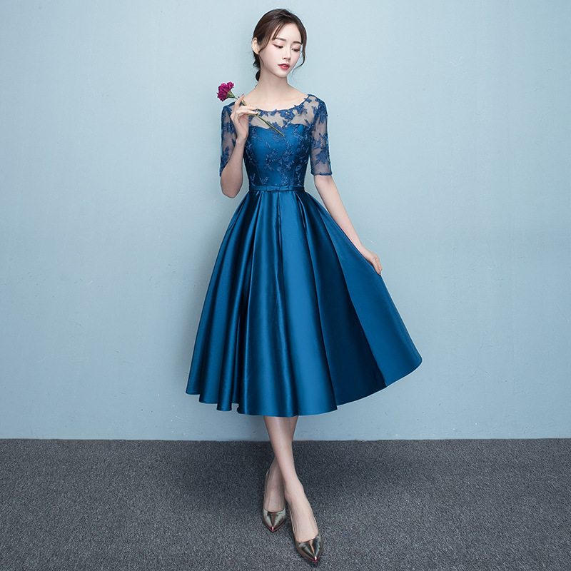 Western Style Summer Banquet Mid-length Elegant Party Blue Slim-looking Annual Party Evening Dress – Bild 3