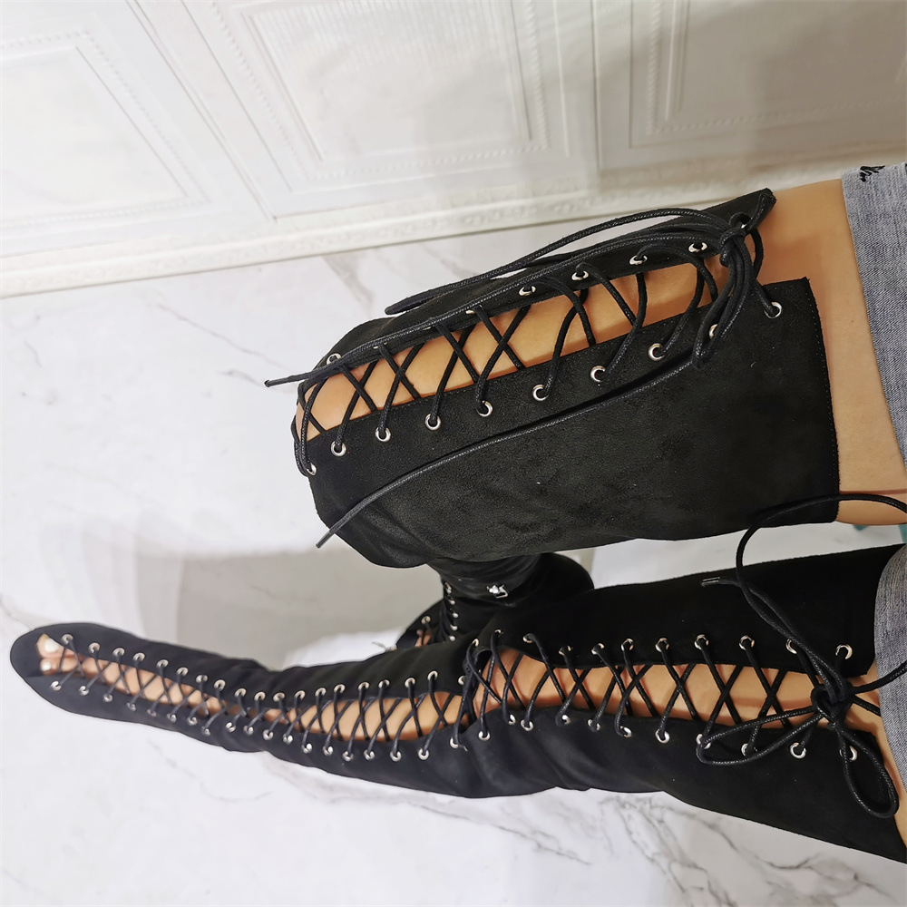 Sexy Peep-toe Lace-up Stiletto Heel Women's Boots - Image 4