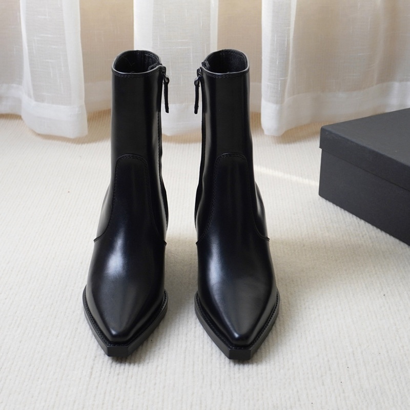 Autumn And Winter Genuine Leather Chunky Heel Martin Boots Ankle Boots - Image 2