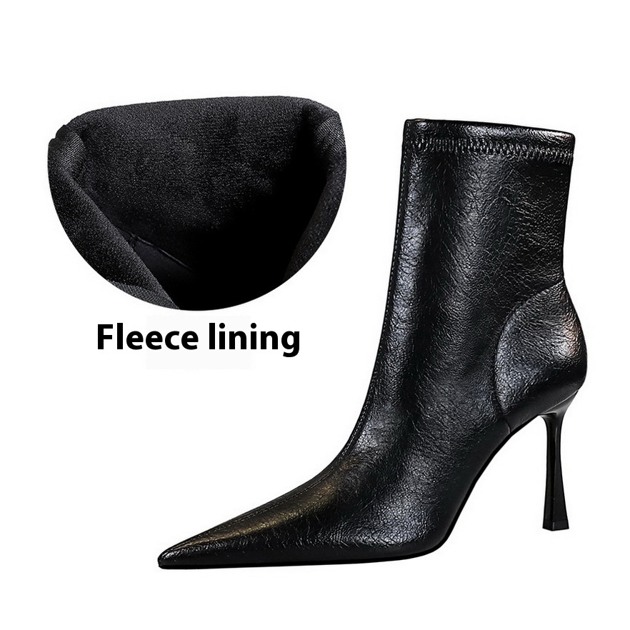 Ultra High Heel Stiletto Pointed Winter Side Zipper Short Boots - Image 7