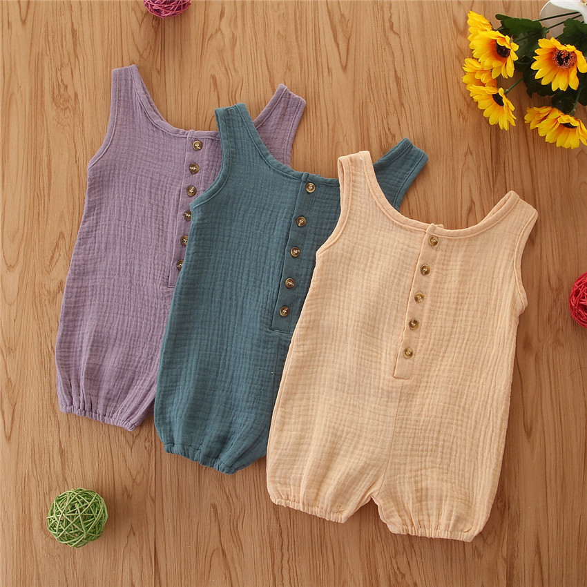 Baby Rompers Sleeveless Solid Color Cotton And Linen Rompers Baby Rompers — изображение 5
