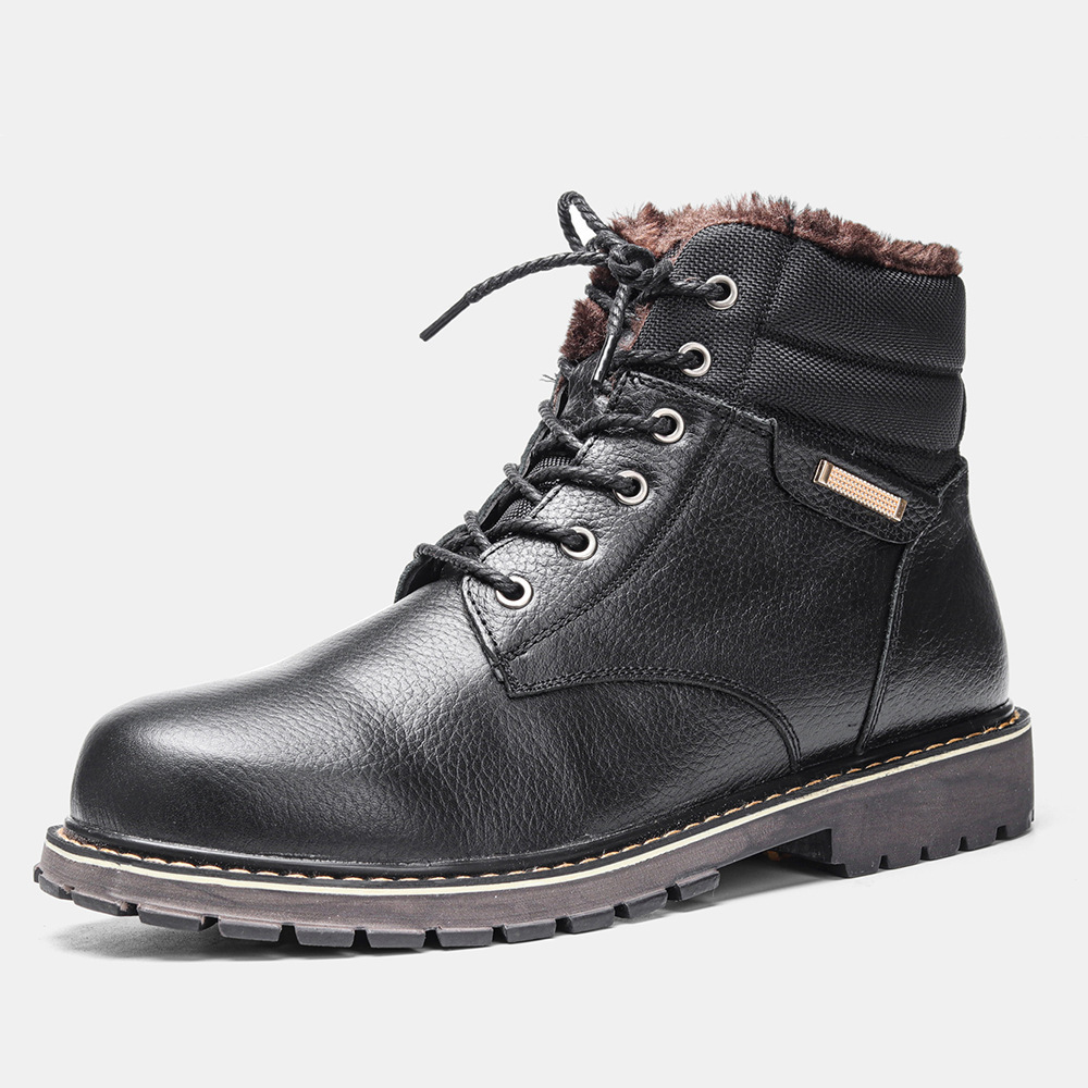 Plus Size Men's Real Leather With Fleece Lining Snow Boots - Image 2