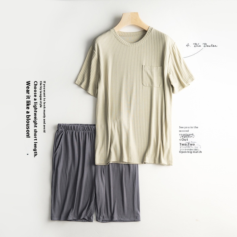 Men's Home Wear Thin Summer T-shirt Half Sleeve Shorts Suit Skin-friendly — изображение 4