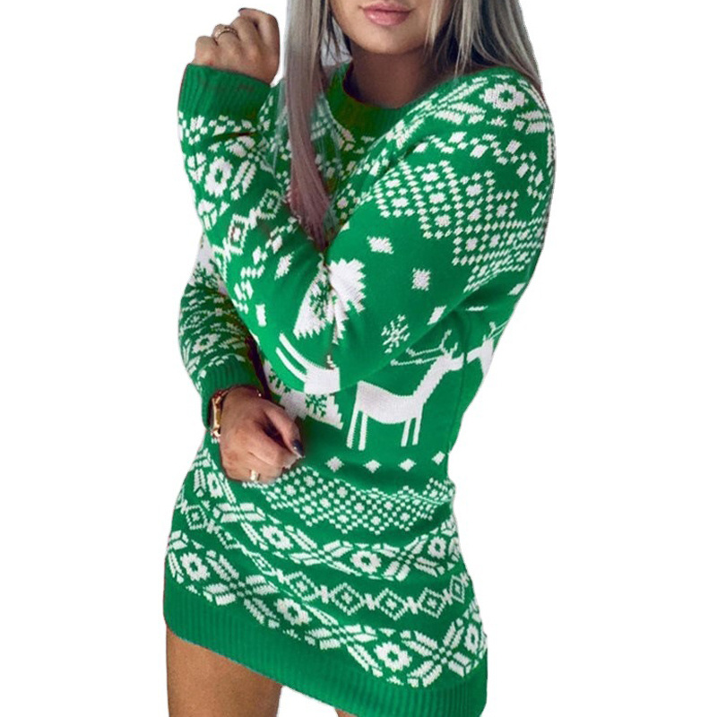 Christmas Elk Long Sleeve Knitted Sweater – Bild 9