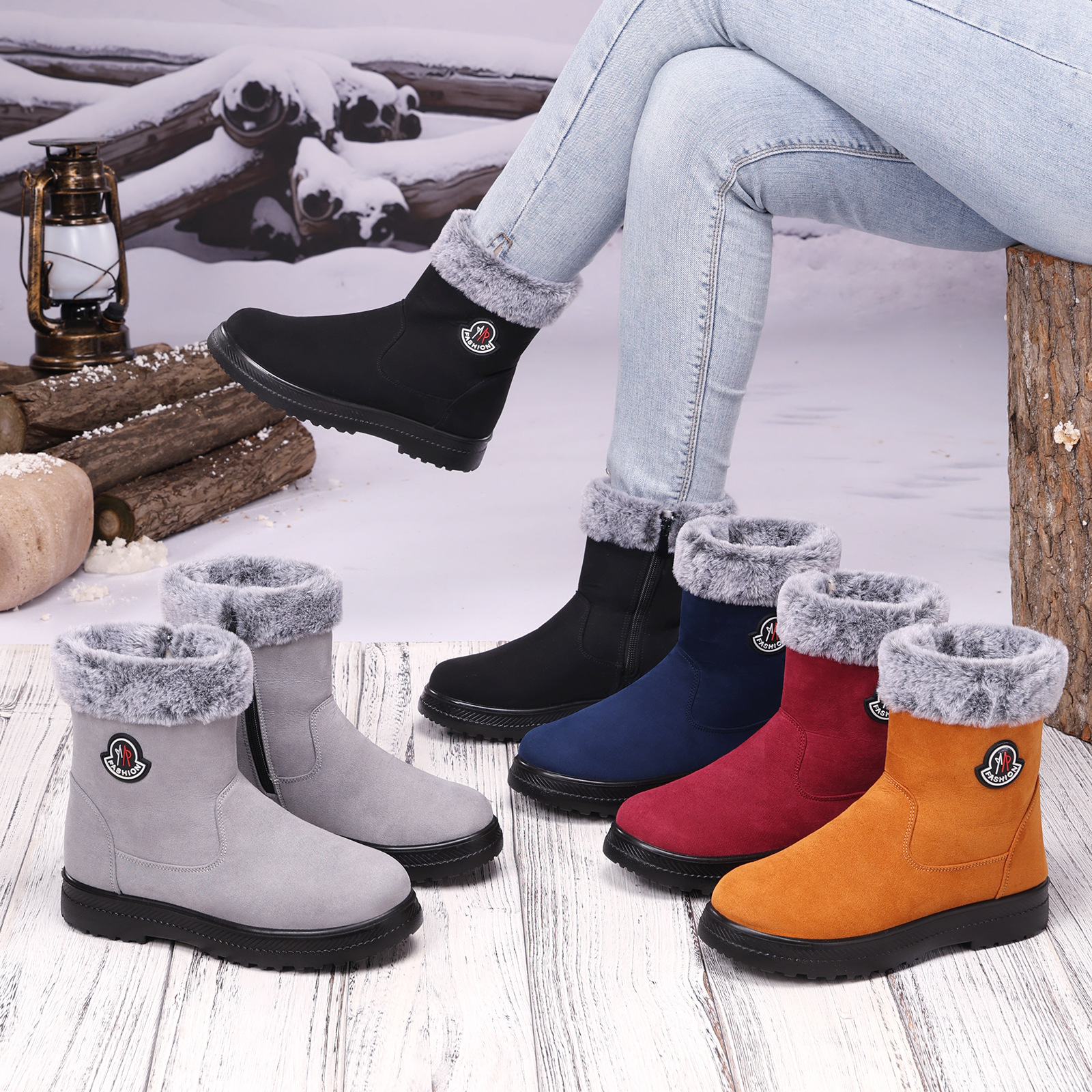 Cotton-padded Shoes With Velvet Women's Long Tube High-top Snow Boots