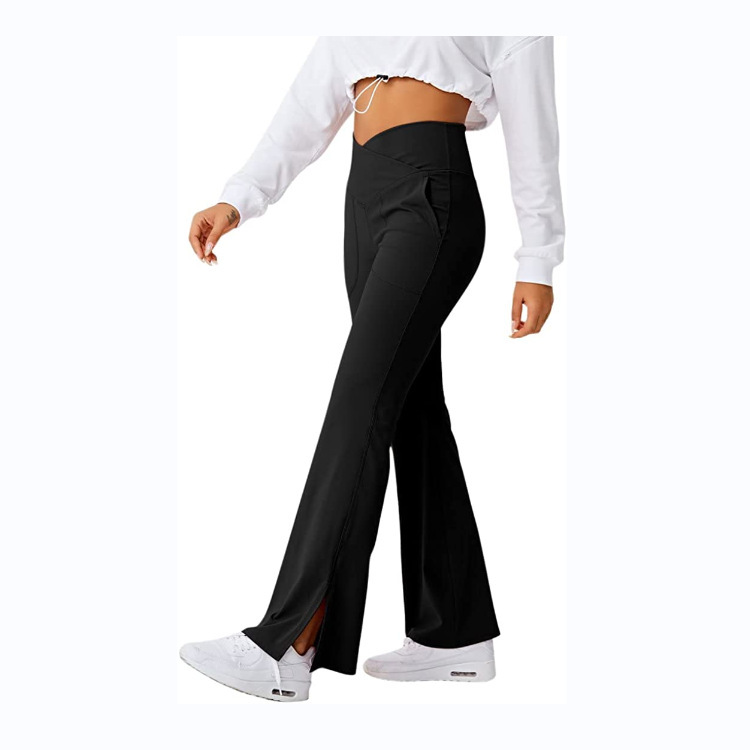 Spring Women's Workout Exercise Pants Akimbo Pants Split Flared Pants - Image 4