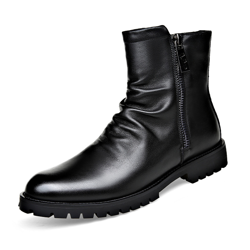 Autumn And Winter British Style Men's Leather Boots High-top Zipper Martin Boots - Image 5