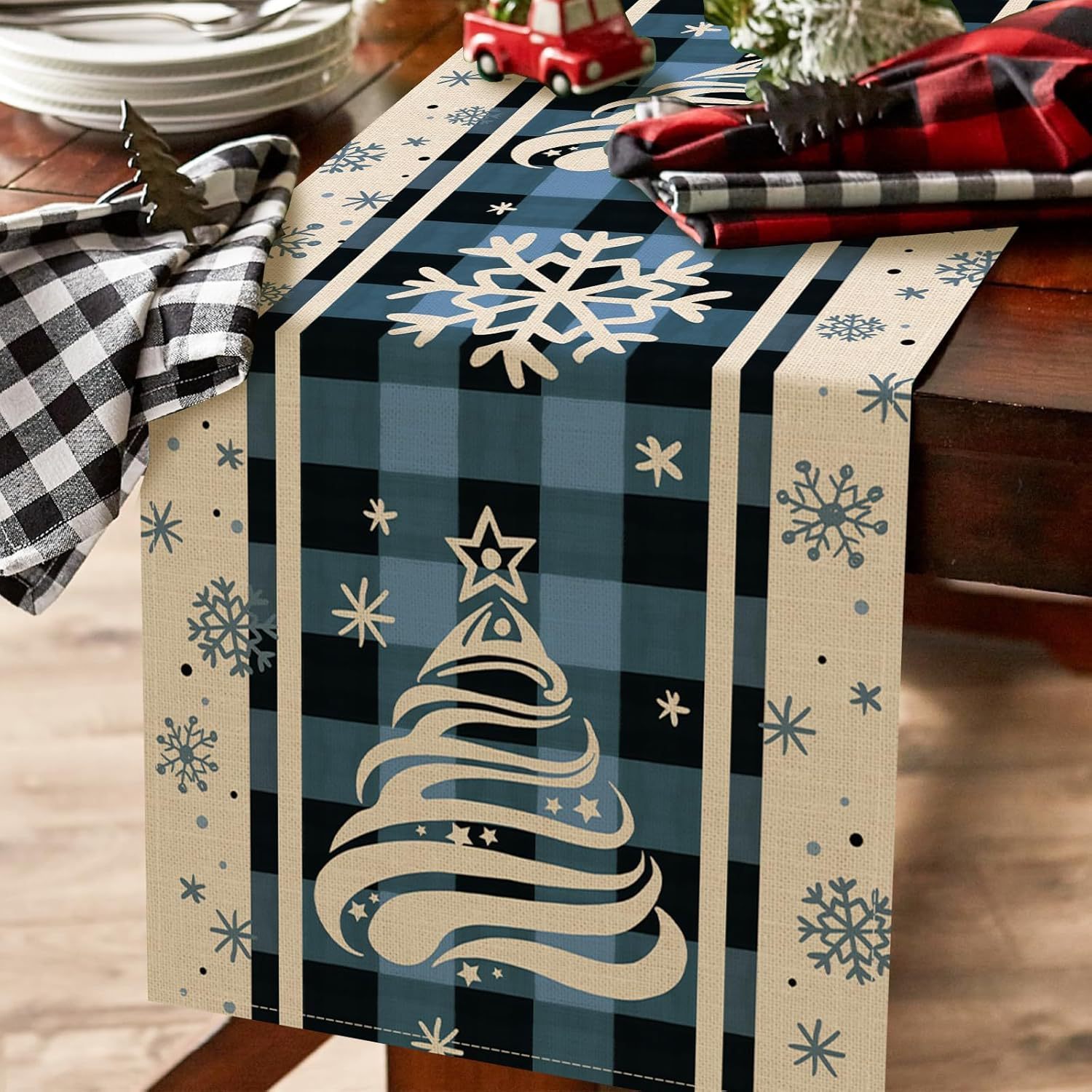 Christmas Trees Merry Xmas Table Runner, Seasonal Winter Holiday Kitchen Dining Table Decoration For Indoor Outdoor Home Party Decor 13 X 72 Inch – Bild 4