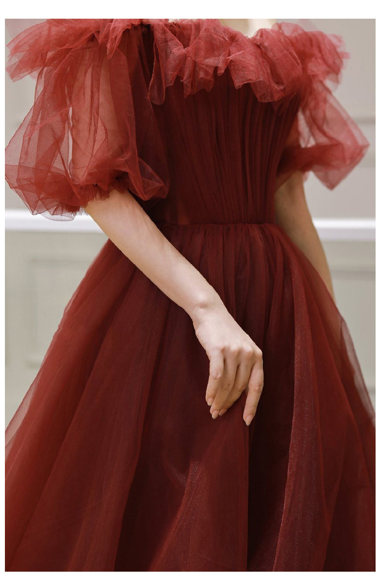 Red Tulle Off Shoulder Full Length Princess Ball Gown - Image 3