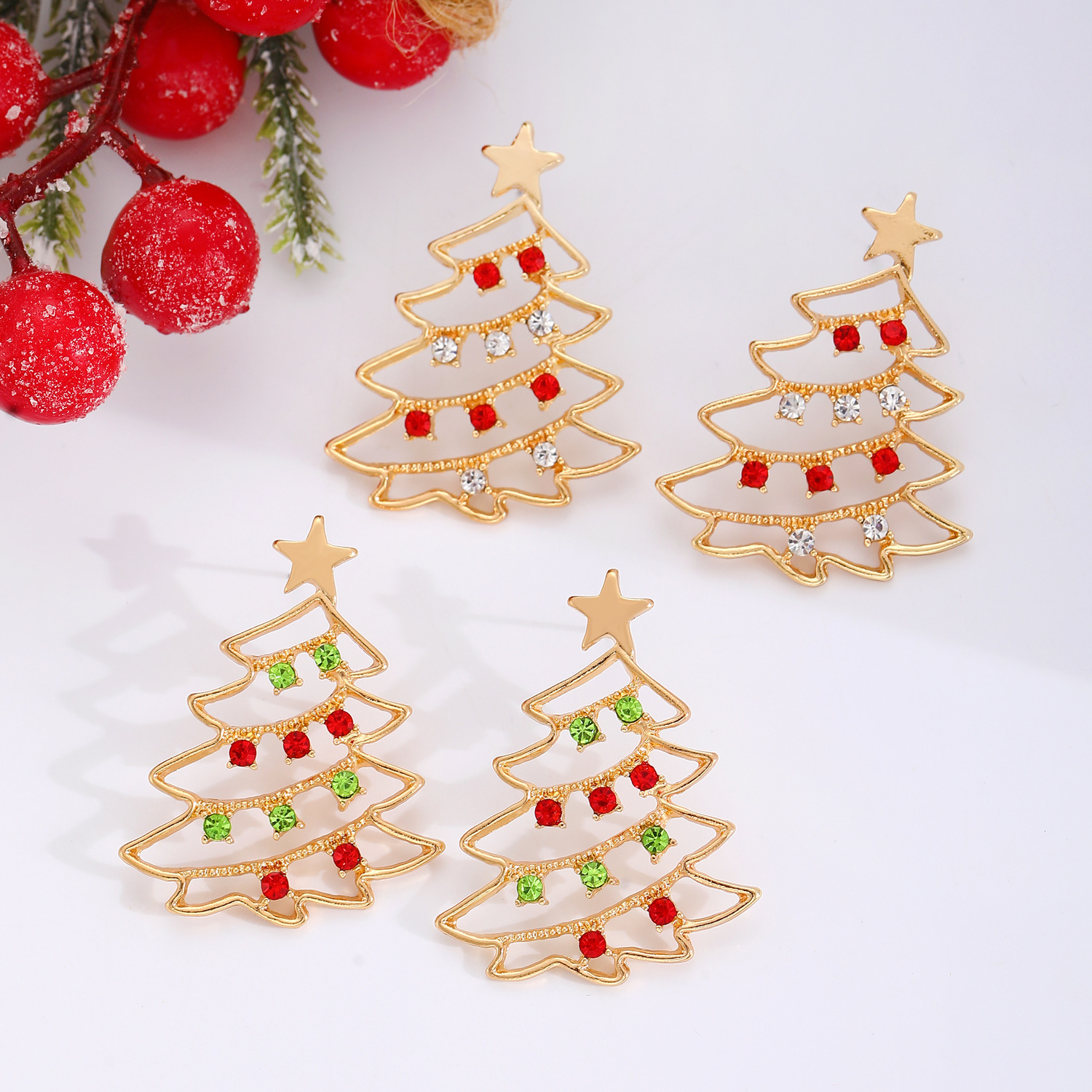 Christmas Earrings With Christmas Tree Colorful Zircon Christmas Tree Earrings For Women Personality Earrings Party Jewelry Christmas Gift — изображение 4