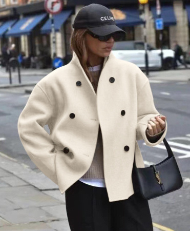 Vintage Brown Woolen Coat Women's V-neck - Image 8